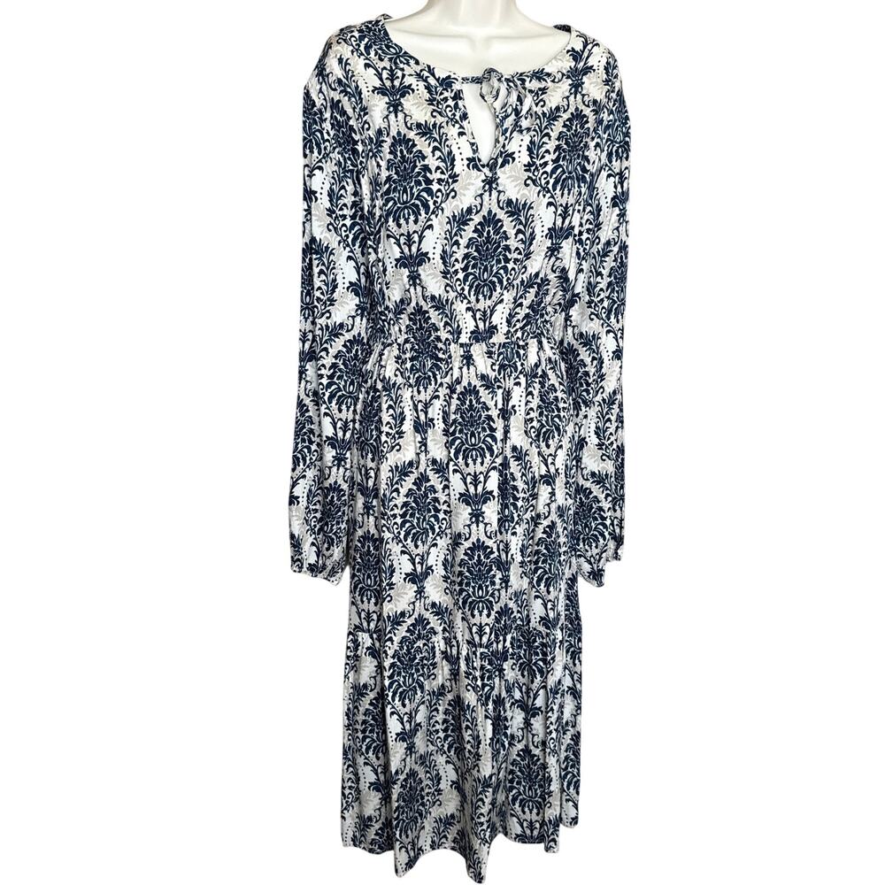 Cupshe Tan Blue V Neck Long Sleeve Midi Dress 4X NWT